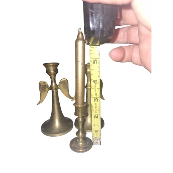 Vintage Lot 4 Holiday Brass Small Angel‎ & Denmark Brass Candlestick Holders - Picture 3 of 4